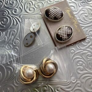 3 multi vintage CLIP-ON EARRINGS
